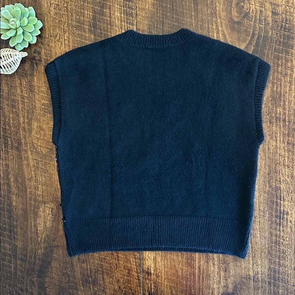 NVLT | Black Sequined Short Sleeve Sweater Vest – Anthropologie, Size S - Picture 6 of 8